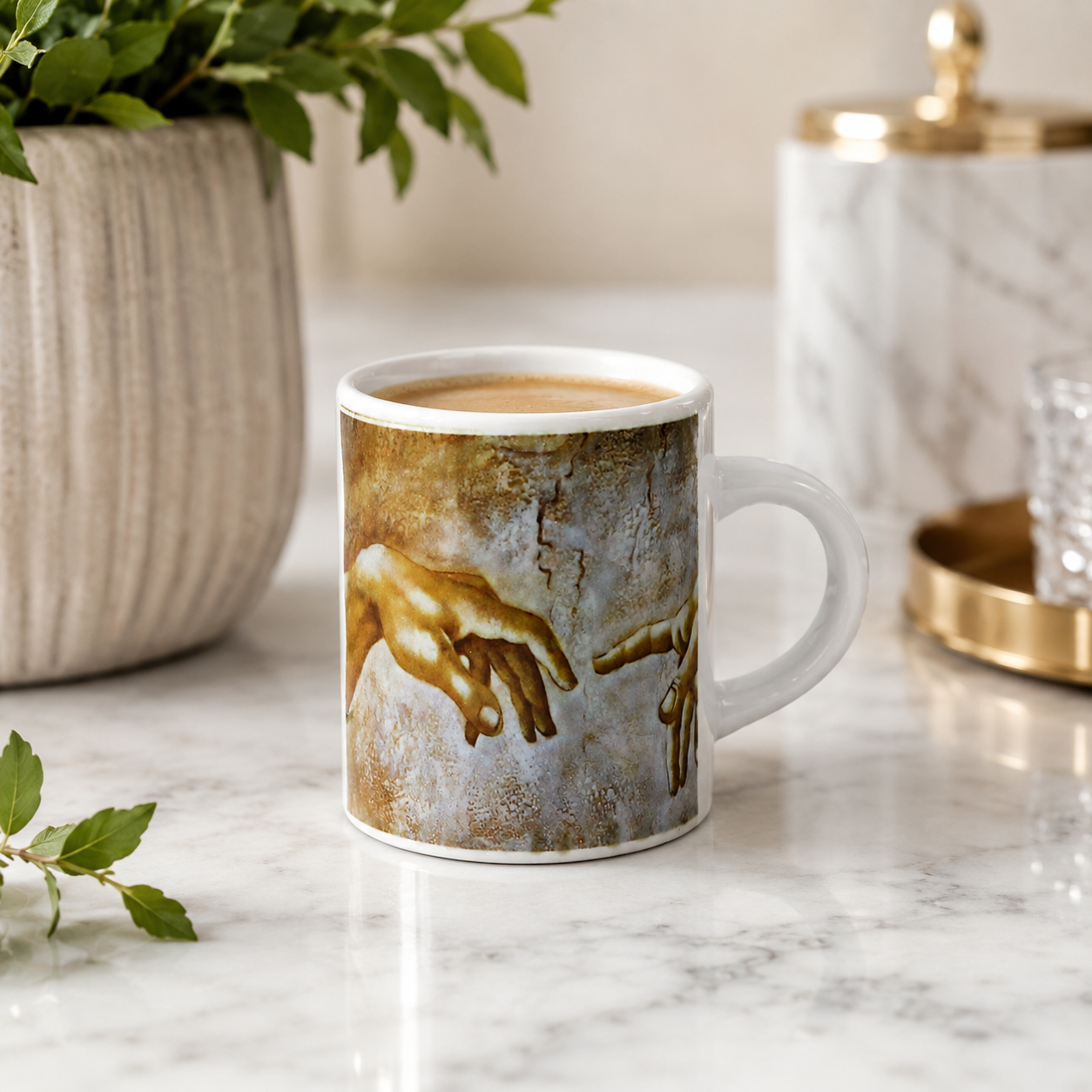 Creation of Adam Espresso Cup 3 oz, Michelangelo Inspired Ceramic Coffee Cup, Renaissance Art Gift