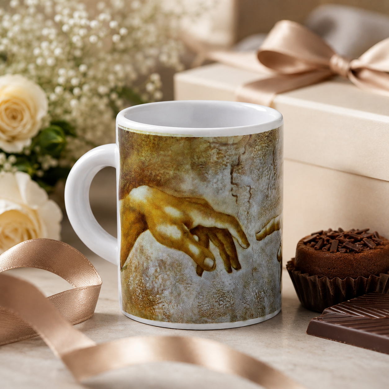 Creation of Adam Espresso Cup 3 oz, Michelangelo Inspired Ceramic Coffee Cup, Renaissance Art Gift