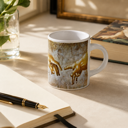 Creation of Adam Espresso Cup 3 oz, Michelangelo Inspired Ceramic Coffee Cup, Renaissance Art Gift