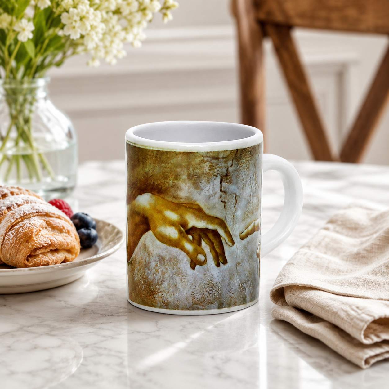 Creation of Adam Espresso Cup 3 oz, Michelangelo Inspired Ceramic Coffee Cup, Renaissance Art Gift