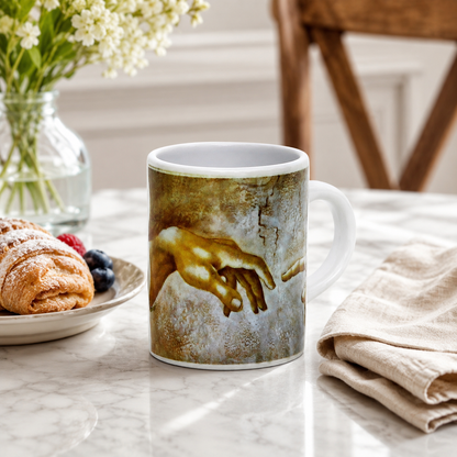 Creation of Adam Espresso Cup 3 oz, Michelangelo Inspired Ceramic Coffee Cup, Renaissance Art Gift