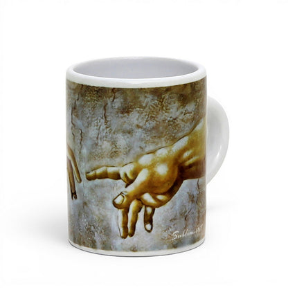 Creation of Adam Espresso Cup 3 oz, Michelangelo Inspired Ceramic Coffee Cup, Renaissance Art Gift