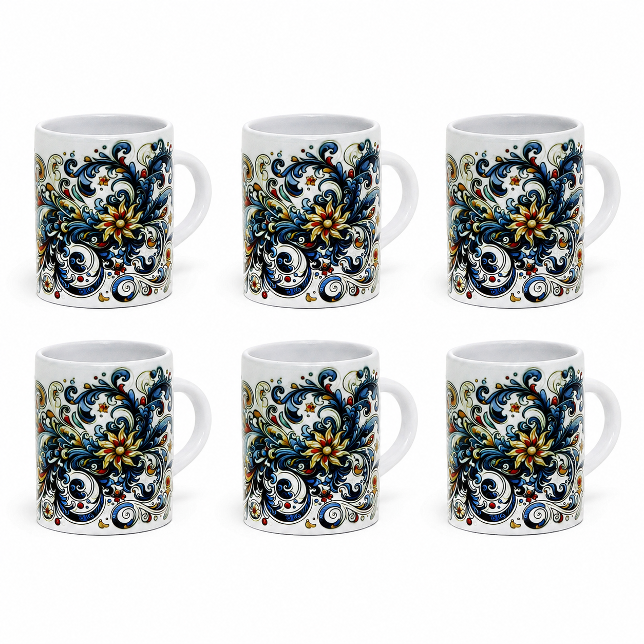 Italian Espresso Cup 3 oz, Ceramic Coffee Cup, Modern Majolica Scrollwork Design, Coffee Lover Gift
