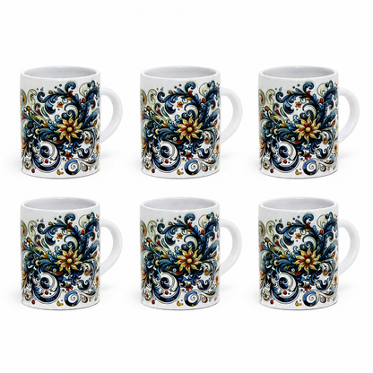 Italian Espresso Cup 3 oz, Ceramic Coffee Cup, Modern Majolica Scrollwork Design, Coffee Lover Gift