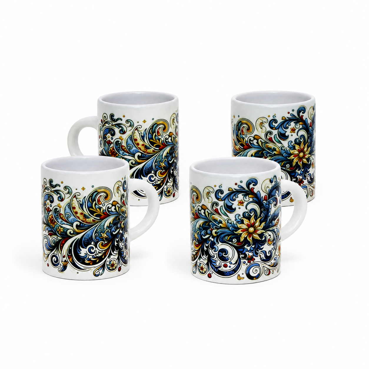 Italian Espresso Cup 3 oz, Ceramic Coffee Cup, Modern Majolica Scrollwork Design, Coffee Lover Gift
