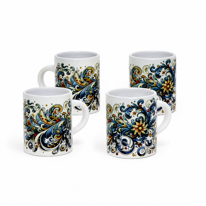 Italian Espresso Cup 3 oz, Ceramic Coffee Cup, Modern Majolica Scrollwork Design, Coffee Lover Gift
