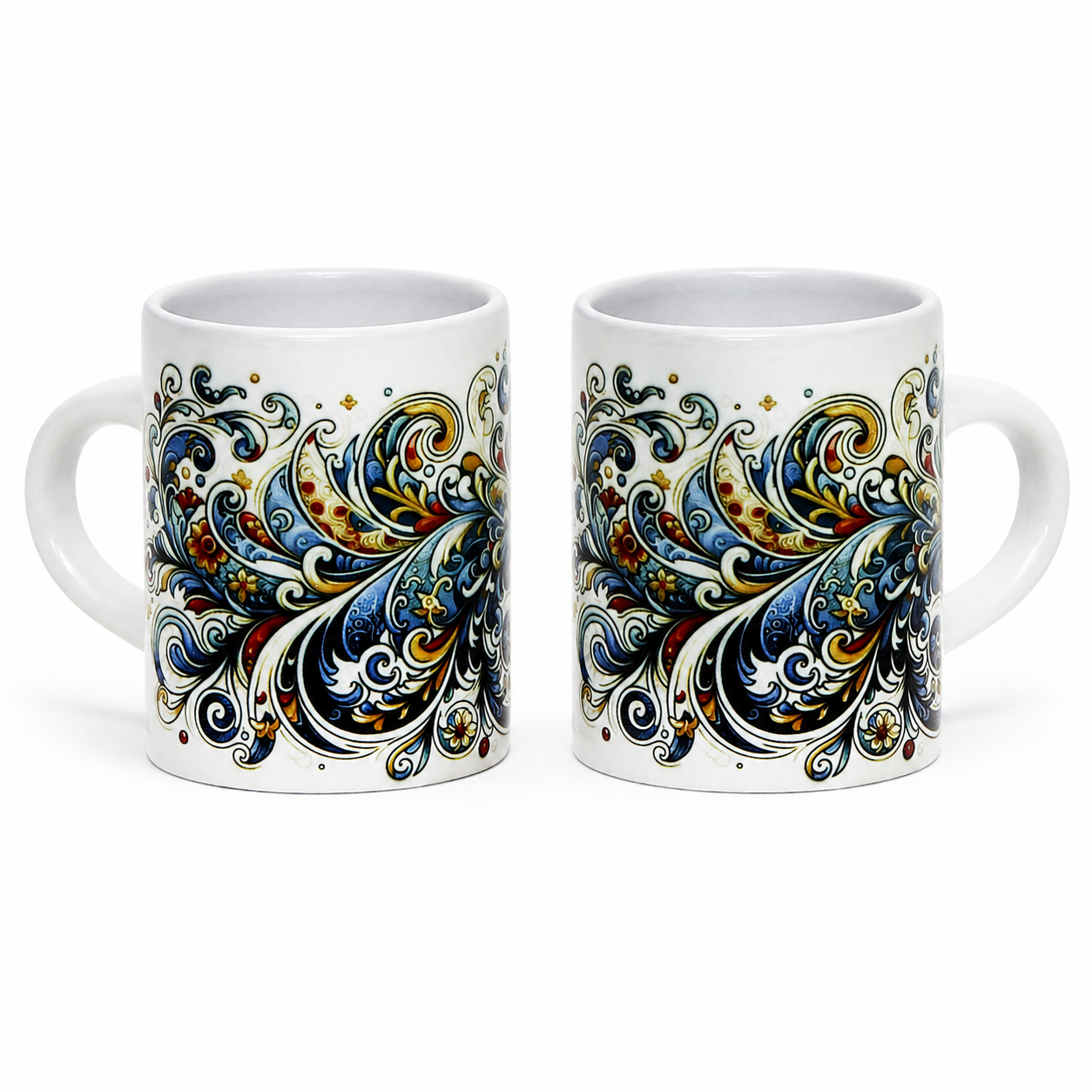 Italian Espresso Cup 3 oz, Ceramic Coffee Cup, Modern Majolica Scrollwork Design, Coffee Lover Gift