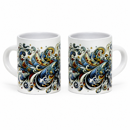 Italian Espresso Cup 3 oz, Ceramic Coffee Cup, Modern Majolica Scrollwork Design, Coffee Lover Gift