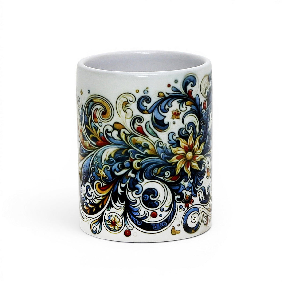 Italian Espresso Cup 3 oz, Ceramic Coffee Cup, Modern Majolica Scrollwork Design, Coffee Lover Gift