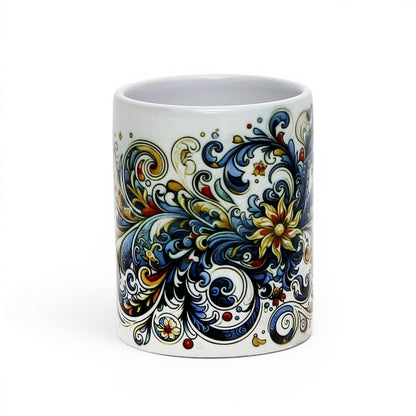 Italian Espresso Cup 3 oz, Ceramic Coffee Cup, Modern Majolica Scrollwork Design, Coffee Lover Gift