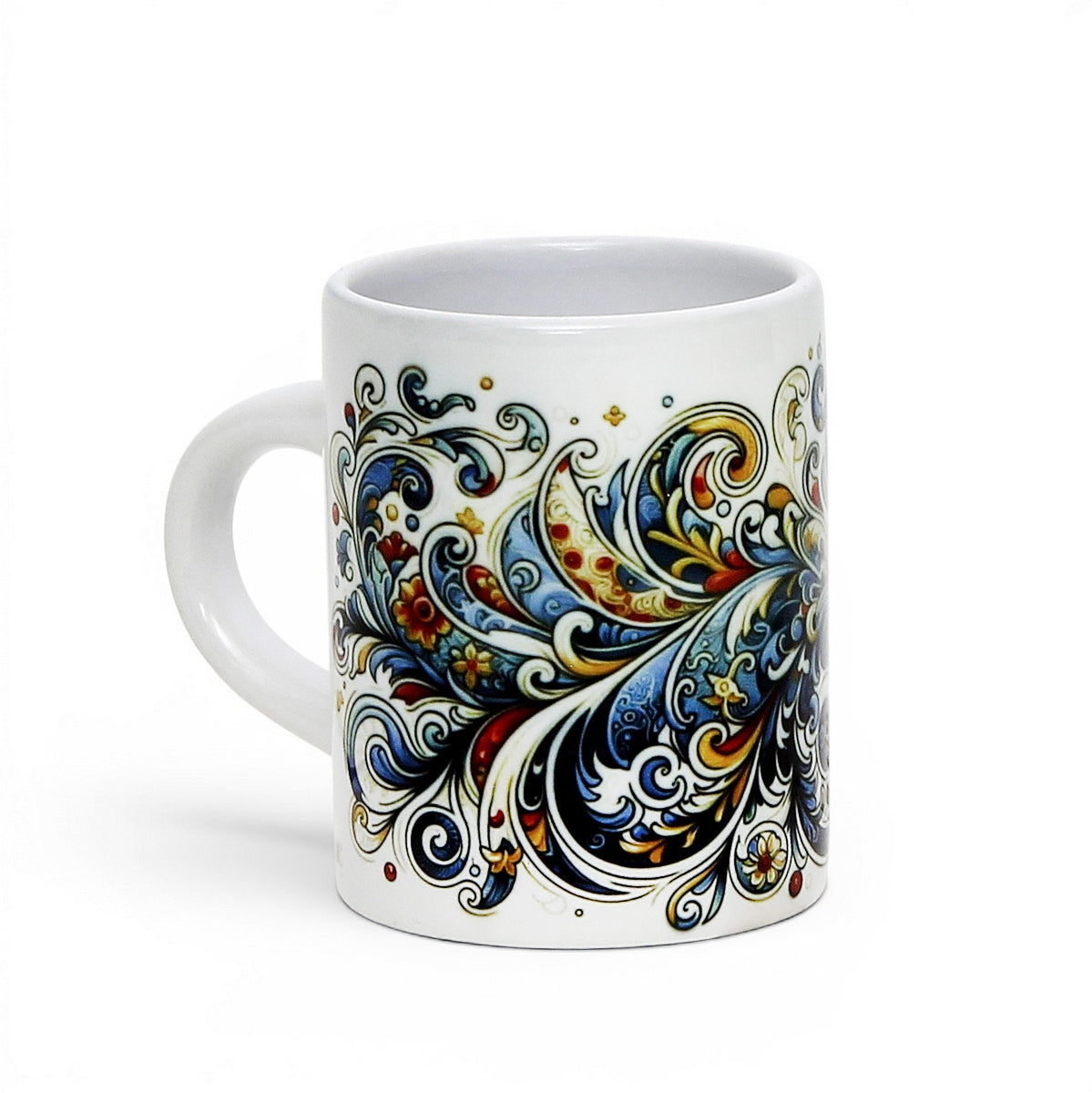Italian Espresso Cup 3 oz, Ceramic Coffee Cup, Modern Majolica Scrollwork Design, Coffee Lover Gift