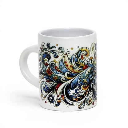 Italian Espresso Cup 3 oz, Ceramic Coffee Cup, Modern Majolica Scrollwork Design, Coffee Lover Gift