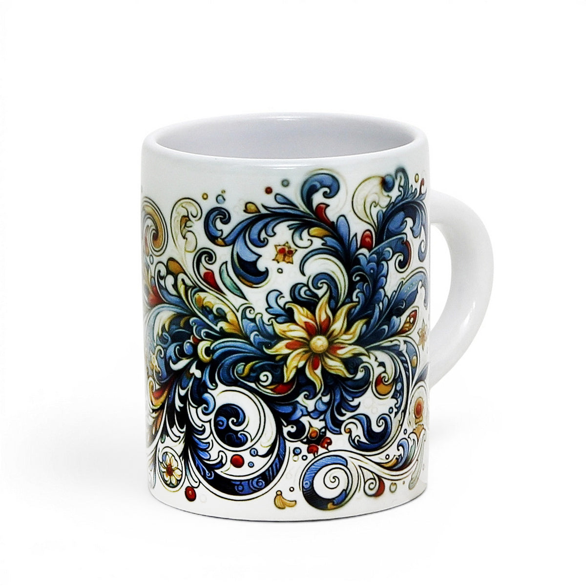 Italian Espresso Cup 3 oz, Ceramic Coffee Cup, Modern Majolica Scrollwork Design, Coffee Lover Gift