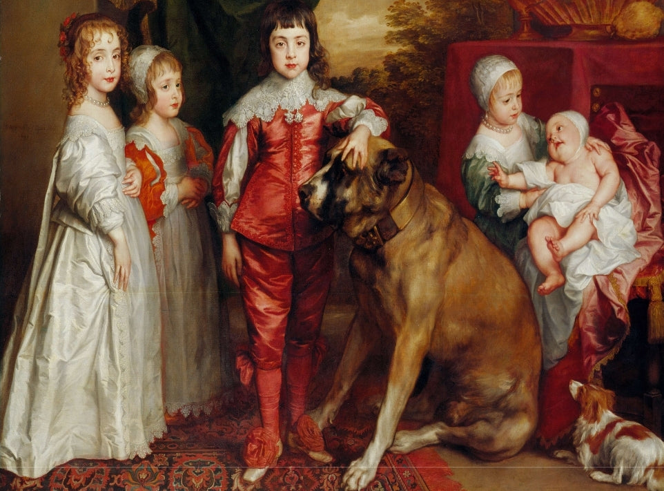 WOOD BOXES COLLECTION: Lined large wood box with printed tile - Opera "Five Eldest Children of Charles I" by Anthony van Dyck