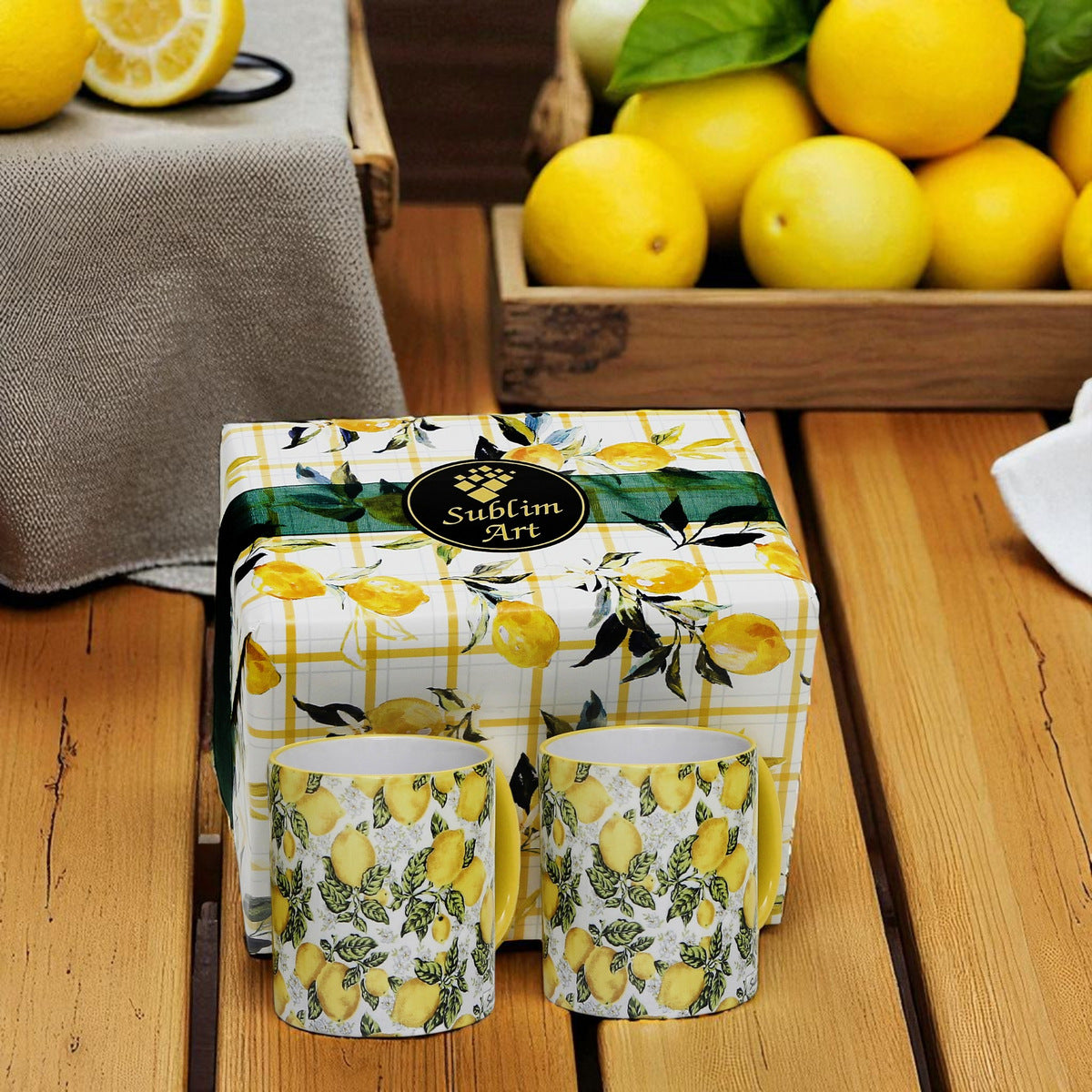 SUBLIMART: Boxed Set of 2 Positano Lemons Art Mugs