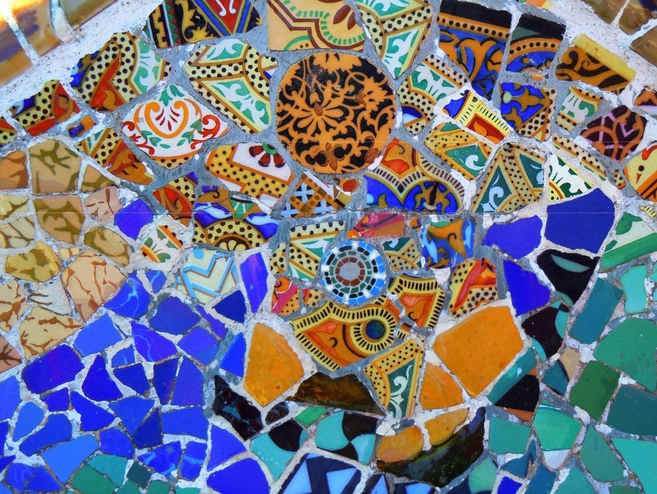 WOOD BOXES COLLECTION: Lined large wood box with printed tile - Opera "Gaudi Inspiration"