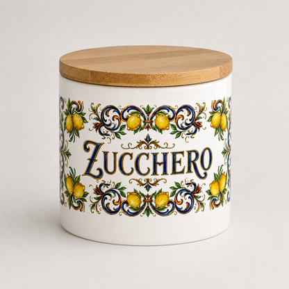 Ceramic Kitchen Canister Italian Design 16oz with Bamboo Sealing Lid