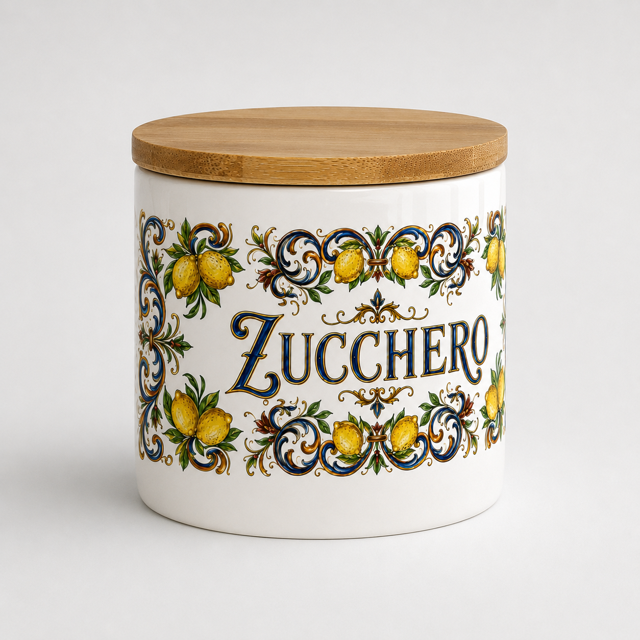 Ceramic Kitchen Canister Italian Design 16oz with Bamboo Sealing Lid