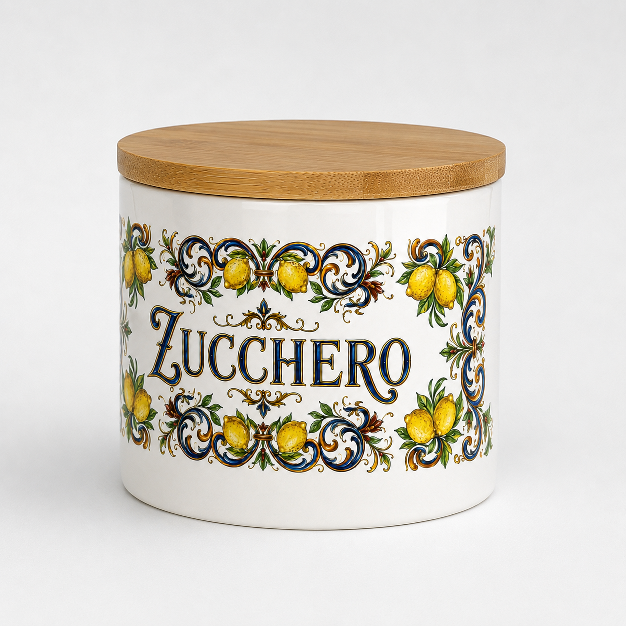 Ceramic Kitchen Canister Italian Design 16oz with Bamboo Sealing Lid