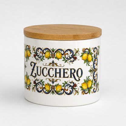 Ceramic Kitchen Canister Italian Design 16oz with Bamboo Sealing Lid