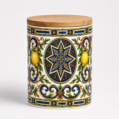 Italian Ceramic Kitchen Canister 25oz with Bamboo Sealing Lid - Mediterranean Lemon Ceramic Jar (Copia)