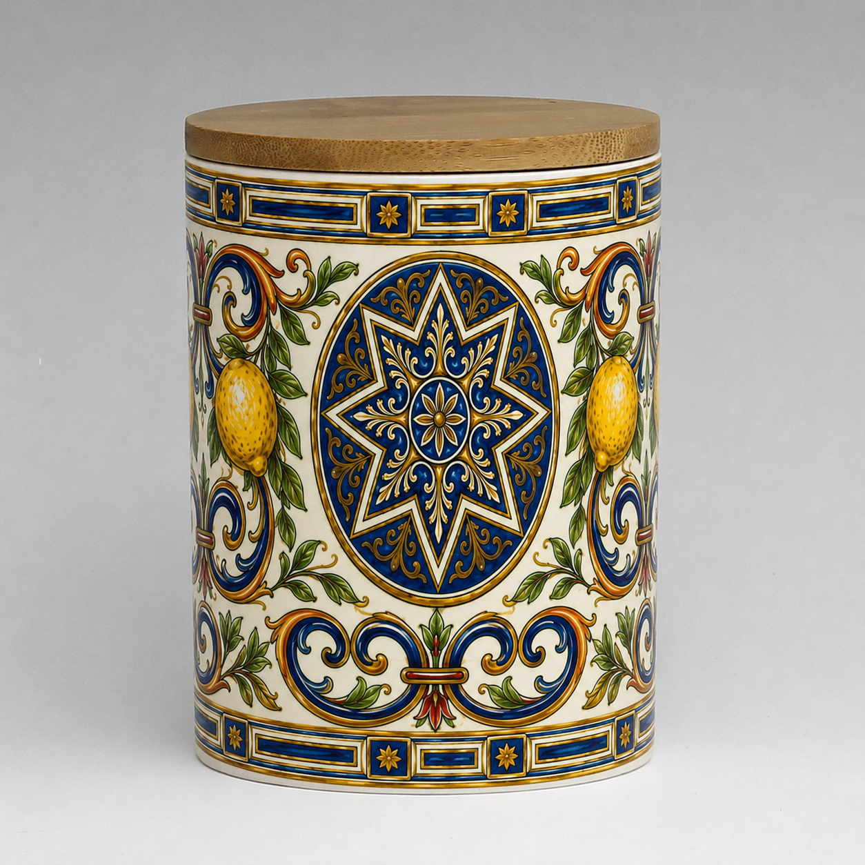Italian Ceramic Kitchen Canister 25oz with Bamboo Sealing Lid - Mediterranean Lemon Ceramic Jar (Copia)