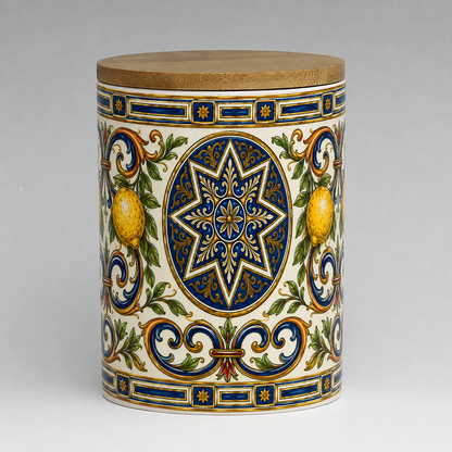 Italian Ceramic Kitchen Canister 25oz with Bamboo Sealing Lid - Mediterranean Lemon Ceramic Jar (Copia)