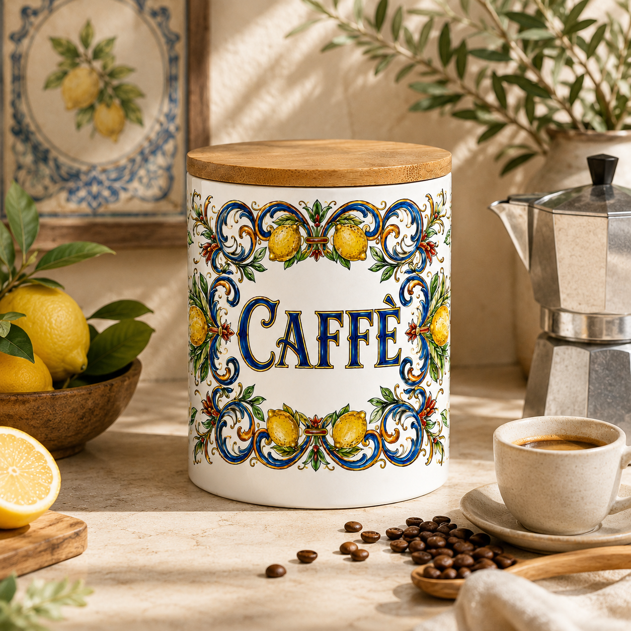 Italian Ceramic Kitchen Canister 25oz with Bamboo Sealing Lid - Caffè  Ceramic Jar