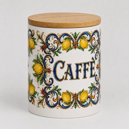 Italian Ceramic Kitchen Canister 25oz with Bamboo Sealing Lid - Caffè  Ceramic Jar
