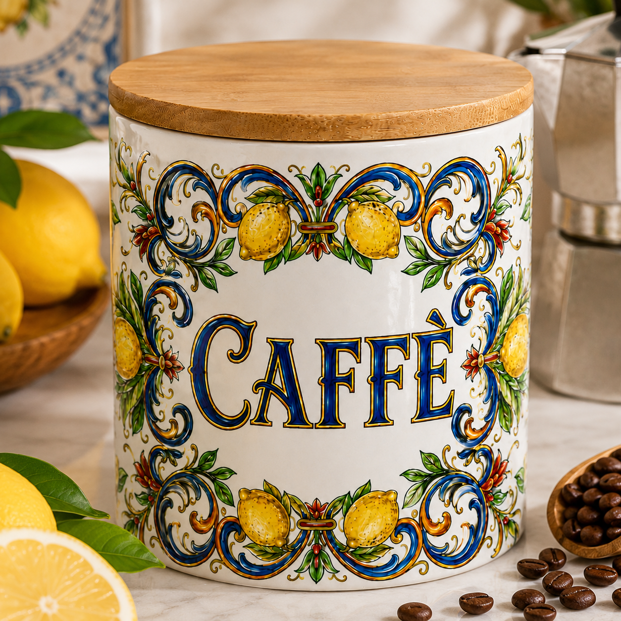 Italian Ceramic Kitchen Canister 25oz with Bamboo Sealing Lid - Caffè  Ceramic Jar