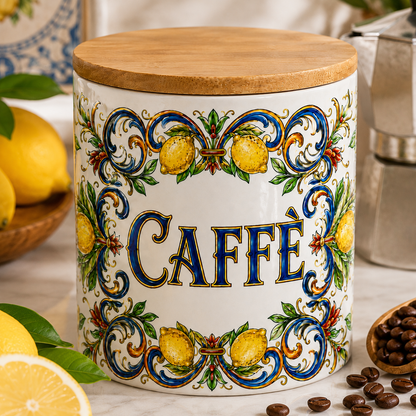Italian Ceramic Kitchen Canister 25oz with Bamboo Sealing Lid - Caffè  Ceramic Jar