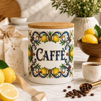 Italian Ceramic Kitchen Canister 25oz with Bamboo Sealing Lid - Caffè  Ceramic Jar