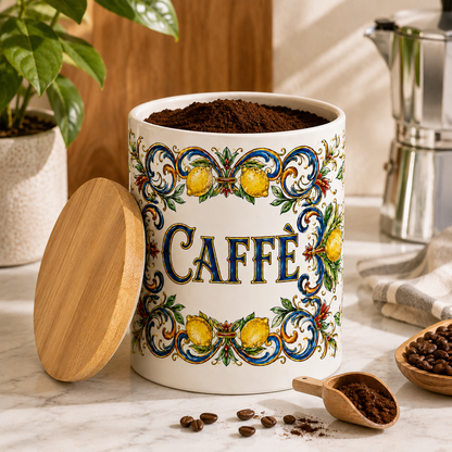 Italian Ceramic Kitchen Canister 25oz with Bamboo Sealing Lid - Caffè  Ceramic Jar
