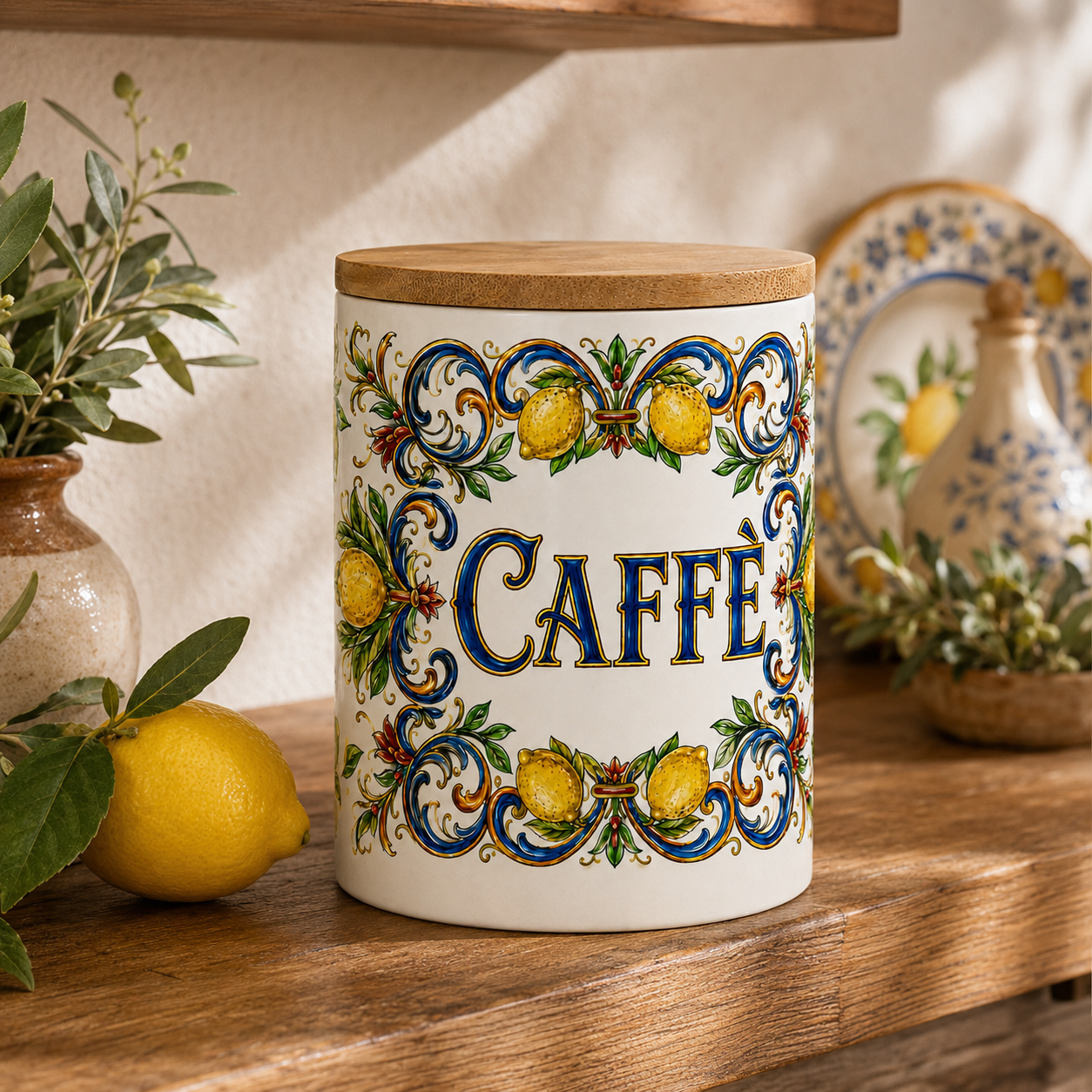 Italian Ceramic Kitchen Canister 25oz with Bamboo Sealing Lid - Caffè  Ceramic Jar