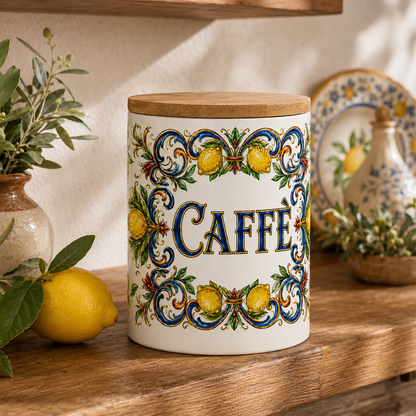 Italian Ceramic Kitchen Canister 25oz with Bamboo Sealing Lid - Caffè  Ceramic Jar