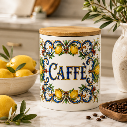Italian Ceramic Kitchen Canister 25oz with Bamboo Sealing Lid - Caffè  Ceramic Jar