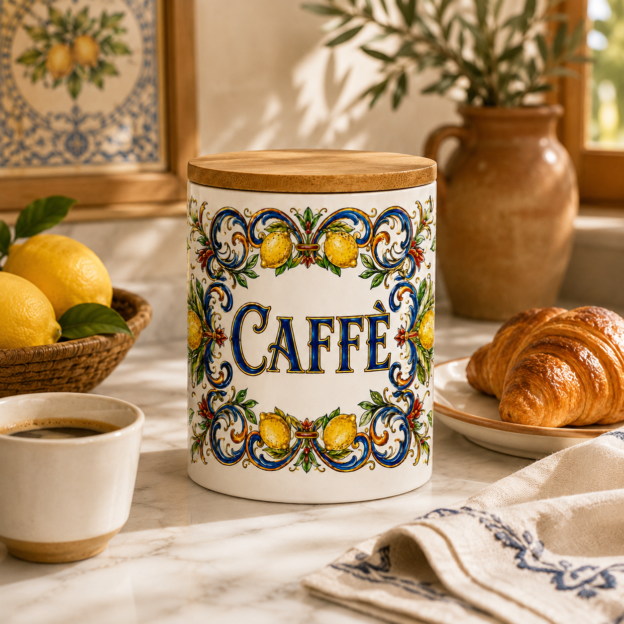 Italian Ceramic Kitchen Canister 25oz with Bamboo Sealing Lid - Caffè  Ceramic Jar