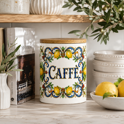 Italian Ceramic Kitchen Canister 25oz with Bamboo Sealing Lid - Caffè  Ceramic Jar