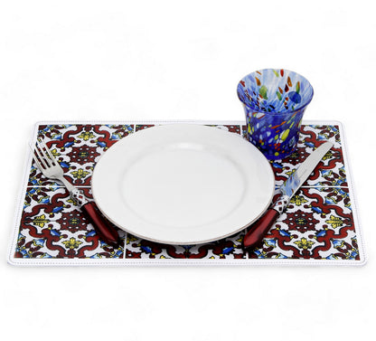 PLACEMAT: Faux Vegan Leather stitched placemat Set 11"X17" (SET OF 6)