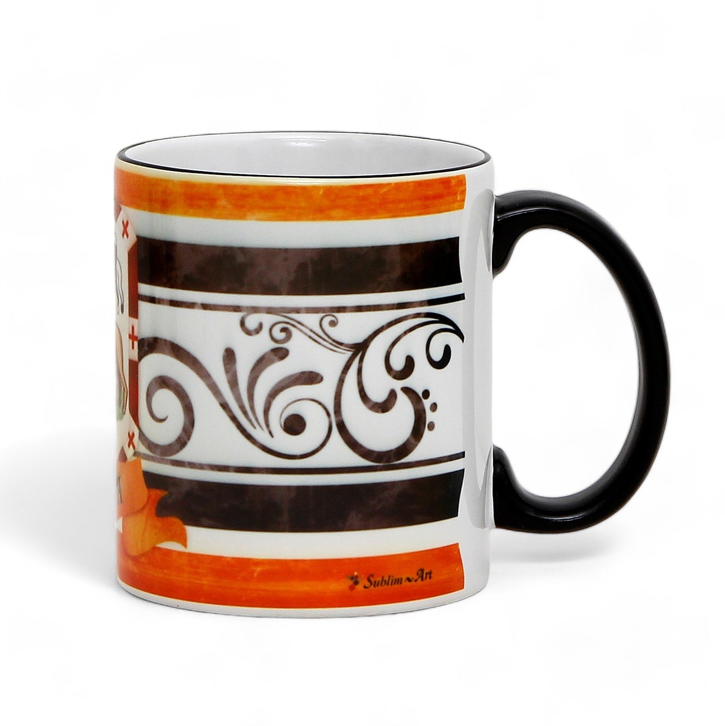 PALIO DI SIENA: Porcelain printed mug - Black Handle & Rim - Design by Mario Bruno - LUPA (She Wolf)
