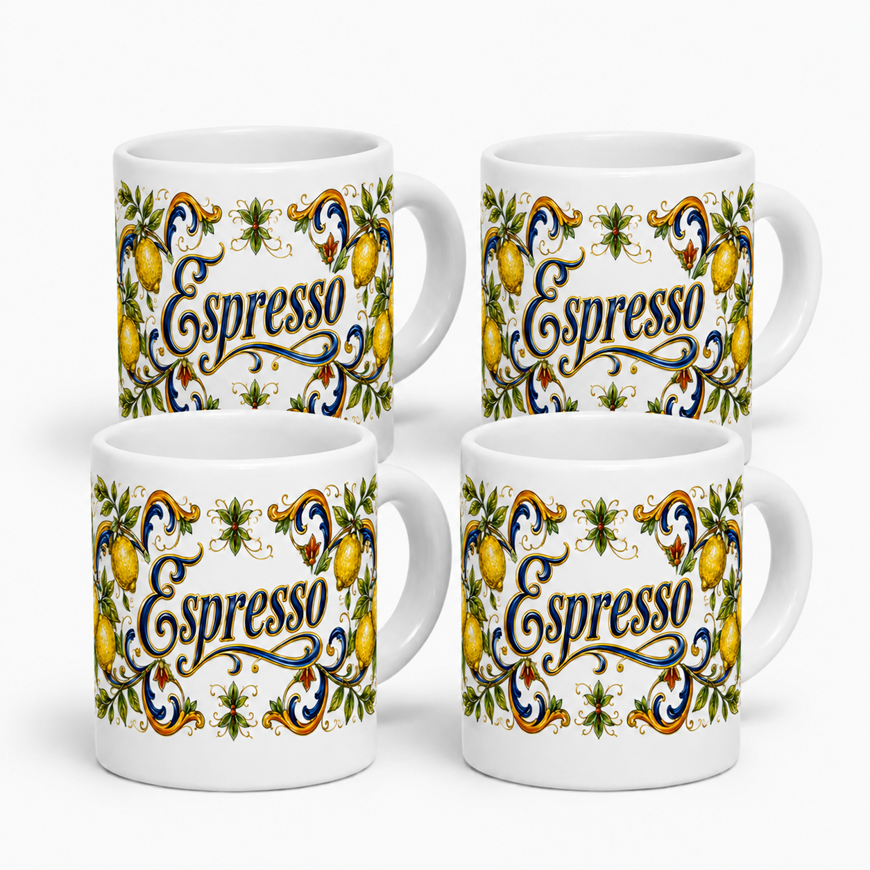 ESPRESSO CUP: Ceramic Mini Mug - Tuscan Lemon Design "Caffè Italia" View #10 - Sublimation Printed Ceramic Coffee Cup USA