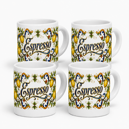 ESPRESSO CUP: Ceramic Mini Mug - Tuscan Lemon Design "Caffè Italia" View #10 - Sublimation Printed Ceramic Coffee Cup USA