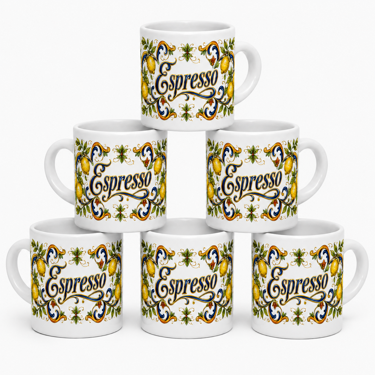 ESPRESSO CUP: Ceramic Mini Mug - Tuscan Lemon Design "Caffè Italia" View #11 - Sublimation Printed Ceramic Coffee Cup USA