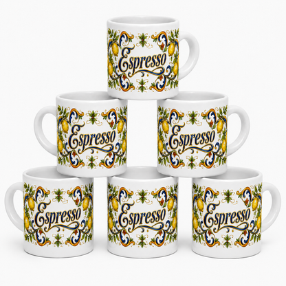 ESPRESSO CUP: Ceramic Mini Mug - Tuscan Lemon Design "Caffè Italia" View #11 - Sublimation Printed Ceramic Coffee Cup USA