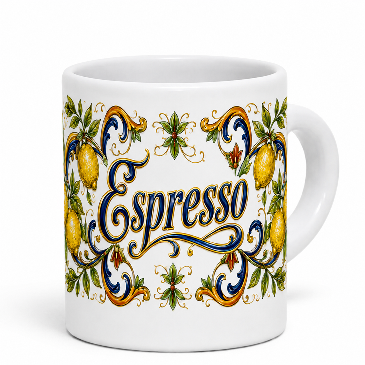 ESPRESSO CUP: Ceramic Mini Mug - Tuscan Lemon Design "Caffè Italia" View #12 - Sublimation Printed Ceramic Coffee Cup USA