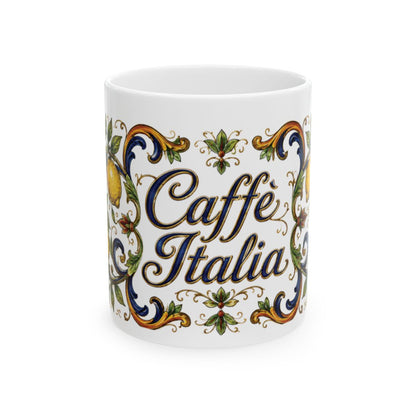 ESPRESSO CUP: Ceramic Mini Mug - Tuscan Lemon Design "Caffè Italia"