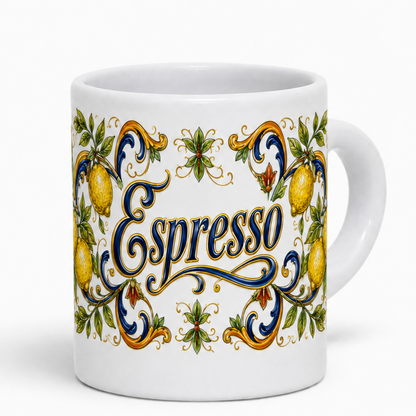 ESPRESSO CUP: Ceramic Mini Mug - Tuscan Lemon Design "Caffè Italia"