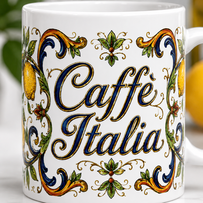 ESPRESSO CUP: Ceramic Mini Mug - Tuscan Lemon Design "Caffè Italia"