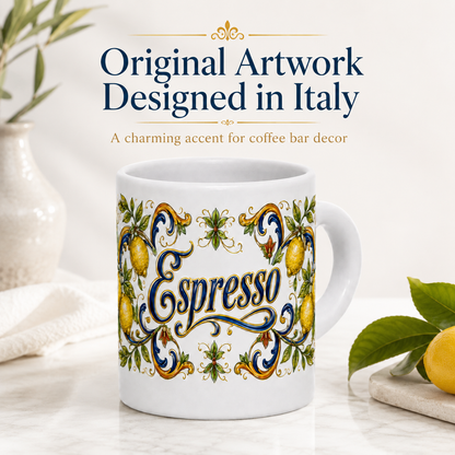 ESPRESSO CUP: Ceramic Mini Mug - Tuscan Lemon Design "Caffè Italia"