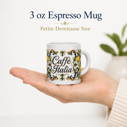 ESPRESSO CUP: Ceramic Mini Mug - Tuscan Lemon Design "Caffè Italia"